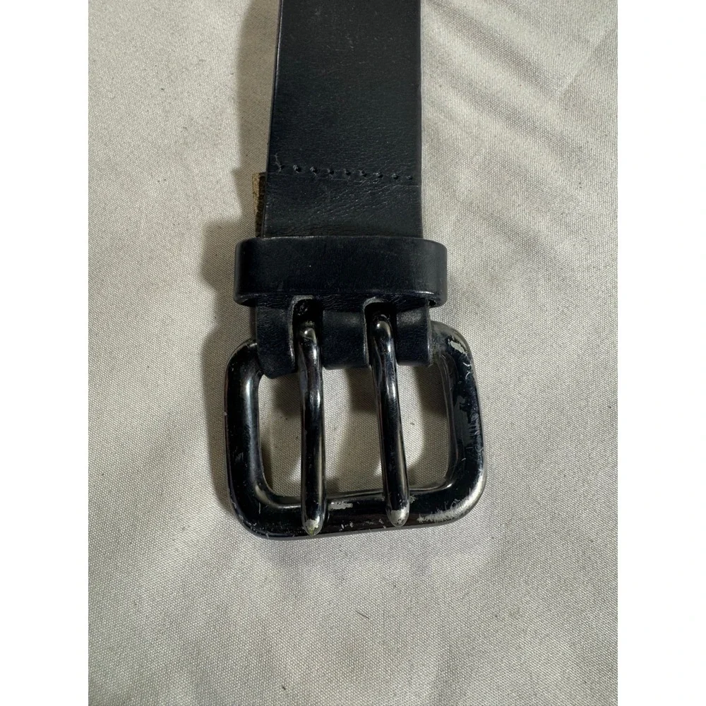 Express Mens Black Genuine Italian Leather Belt Double Prong Buckle USA Made L